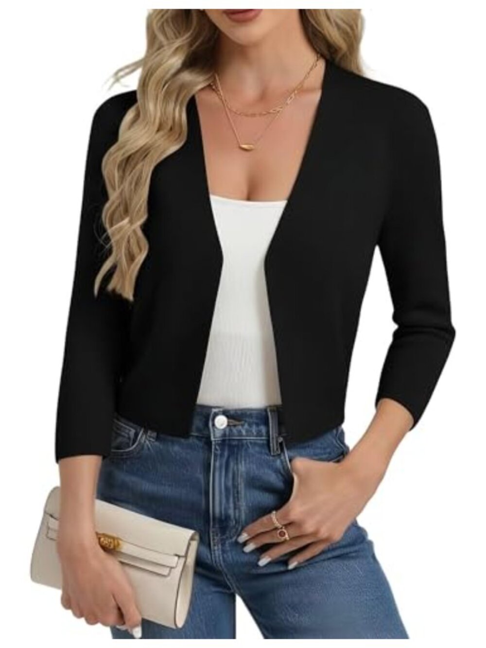 Womens 3/4 Sleeve Cropped Cardigan Lightweight Knit Bolero Shrug for Dresses